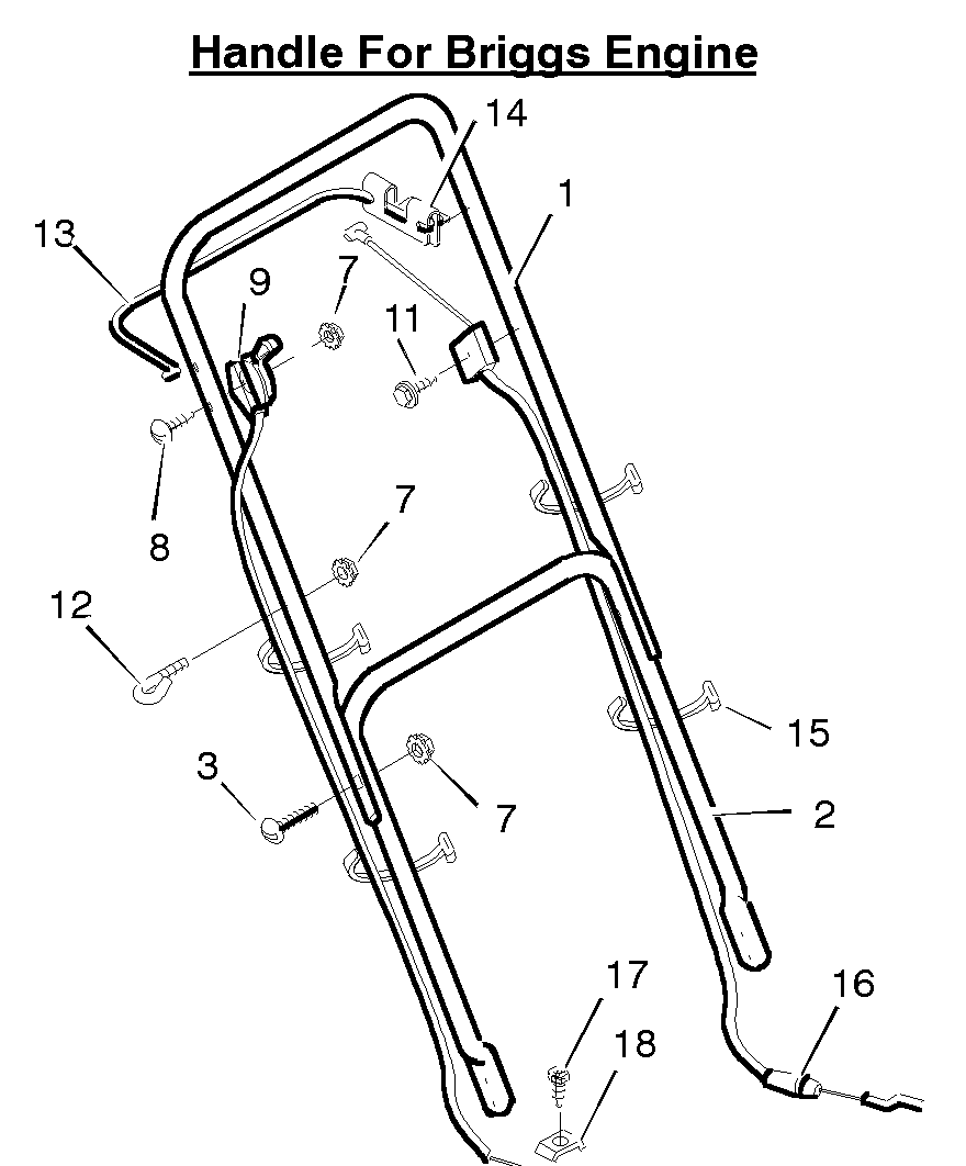 Handle Assembly Diagram and Parts List for 20211X5E 1996 Briggs and Stratton Lawn Mower